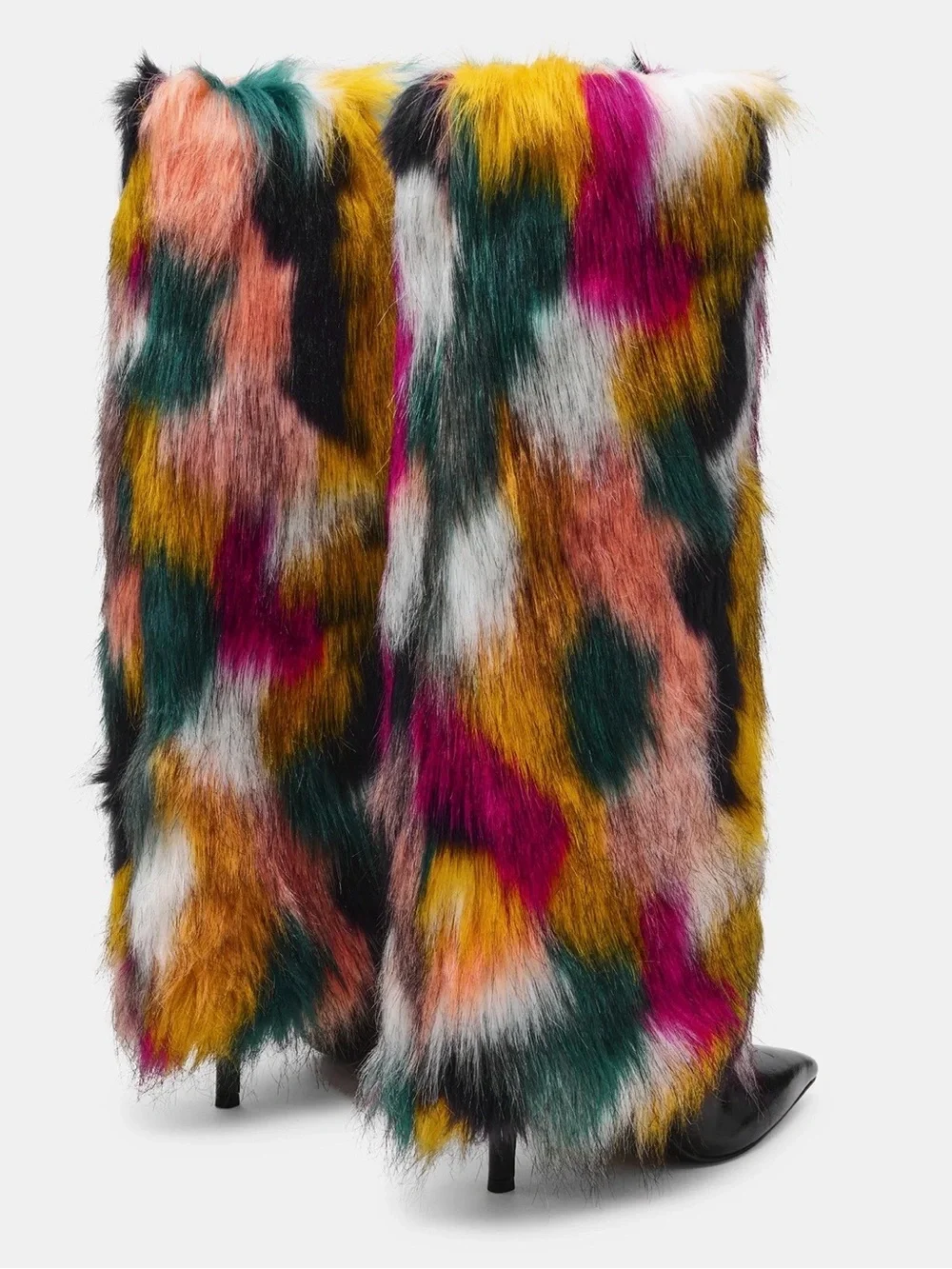 Steve Madden Multicolor Faux Fur Over-the-Knee Boots in Teal, Magenta & Mustard